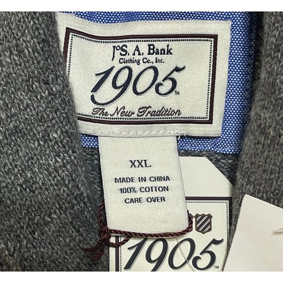 New Jos. A. Bank 1905 Men's Shawl Neck Sweater Gray Stripe Collar Size XXL Cotto - Picture 3 of 8